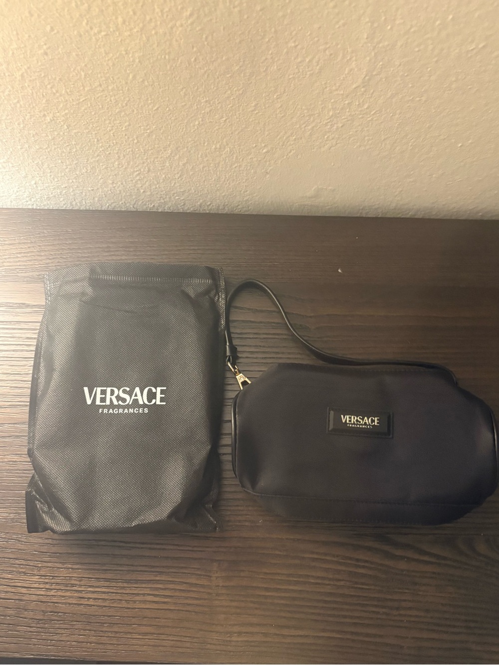 NEW Versace Black Wristlet Cosmetics Pouch with Dust Bag